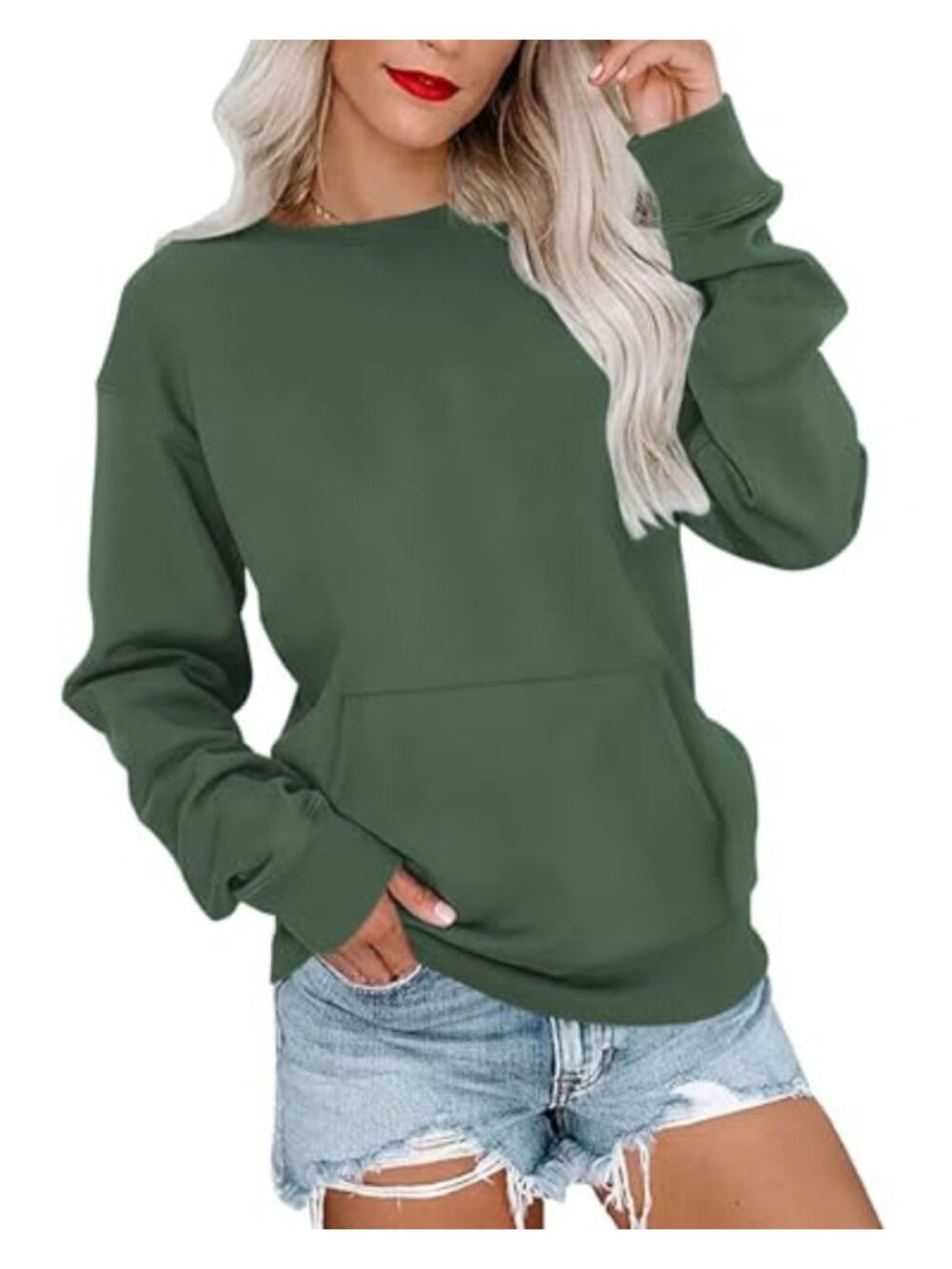 Soft Lightweight Long Sleeve Crewneck Sweatshirt Pullover with Pocket